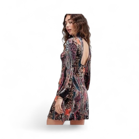Free People All Dolled Up Paisley Boho High Neck Long Sleeve Mini Dress | S - Picture 16 of 16